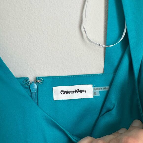 Calvin Klein Turquoise Sleeveless Pleated Cotton Short Mini Dress Women's 8 - Picture 7 of 7